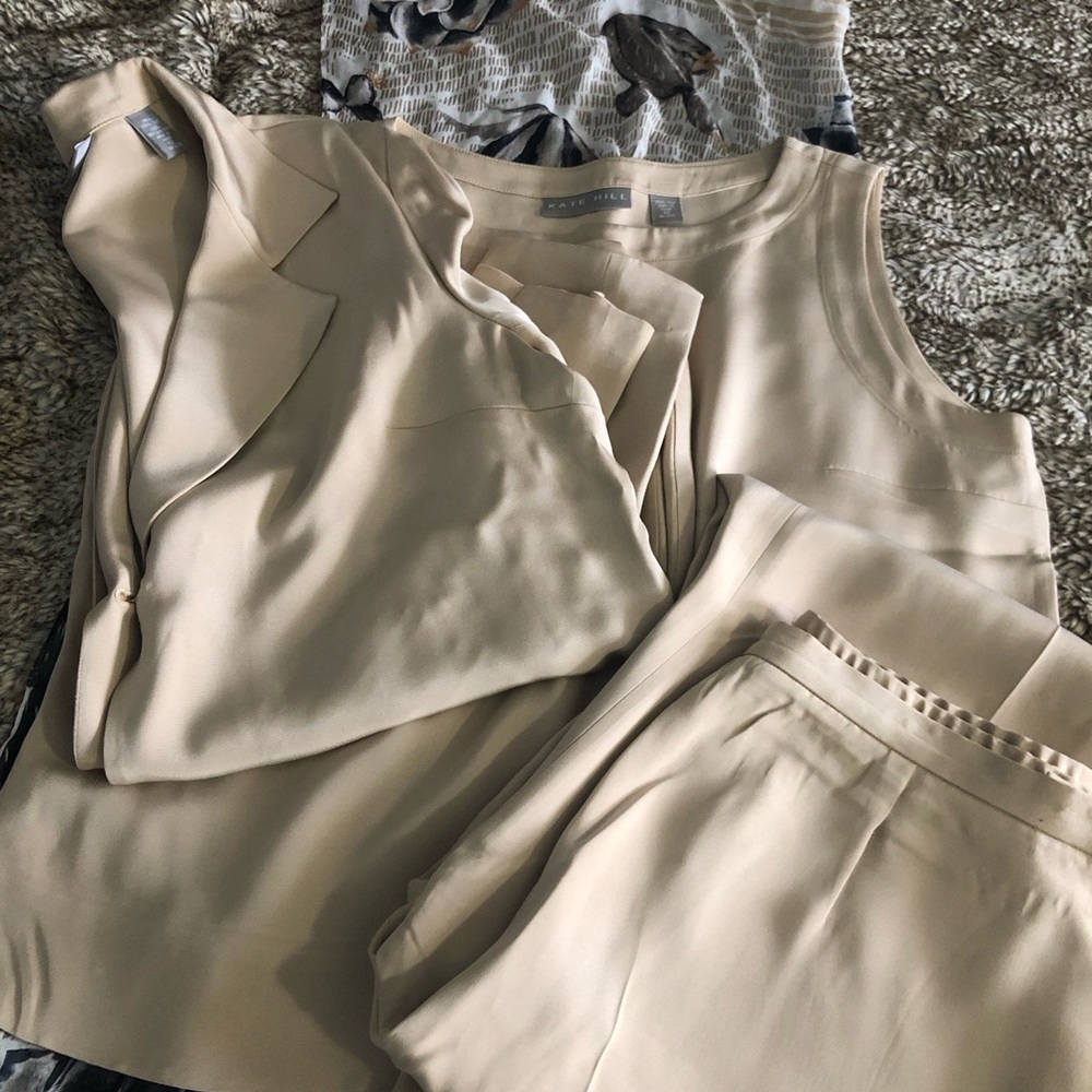 3 piece silk suit jacket skirt and top